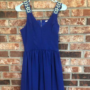 Blue Dress with Flower Ribbon Straps